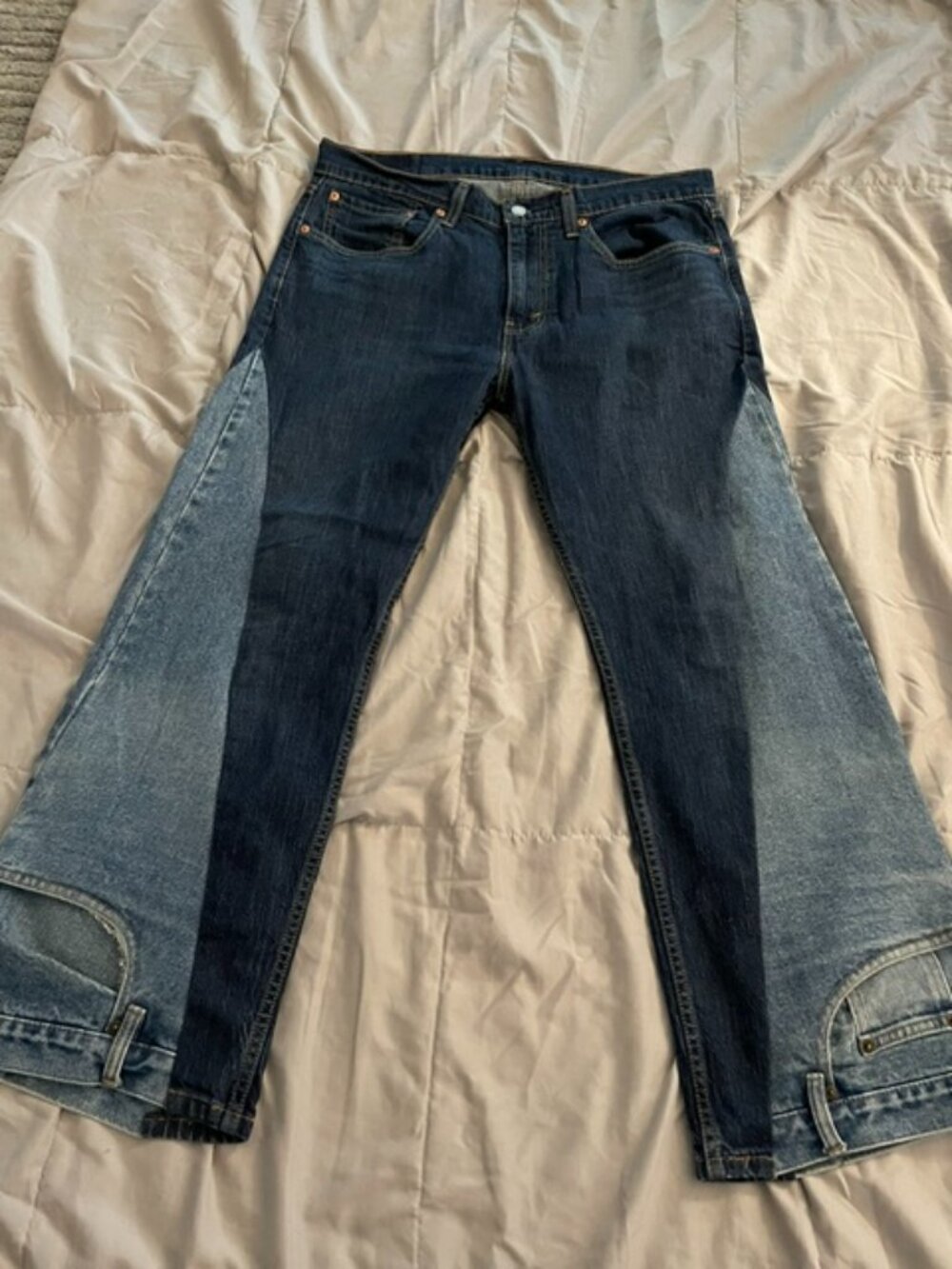 LAST Levis Upcycled OOAK 34 x 28 Blue Denim Handmade Jeans Y2K Unique Blue GUC